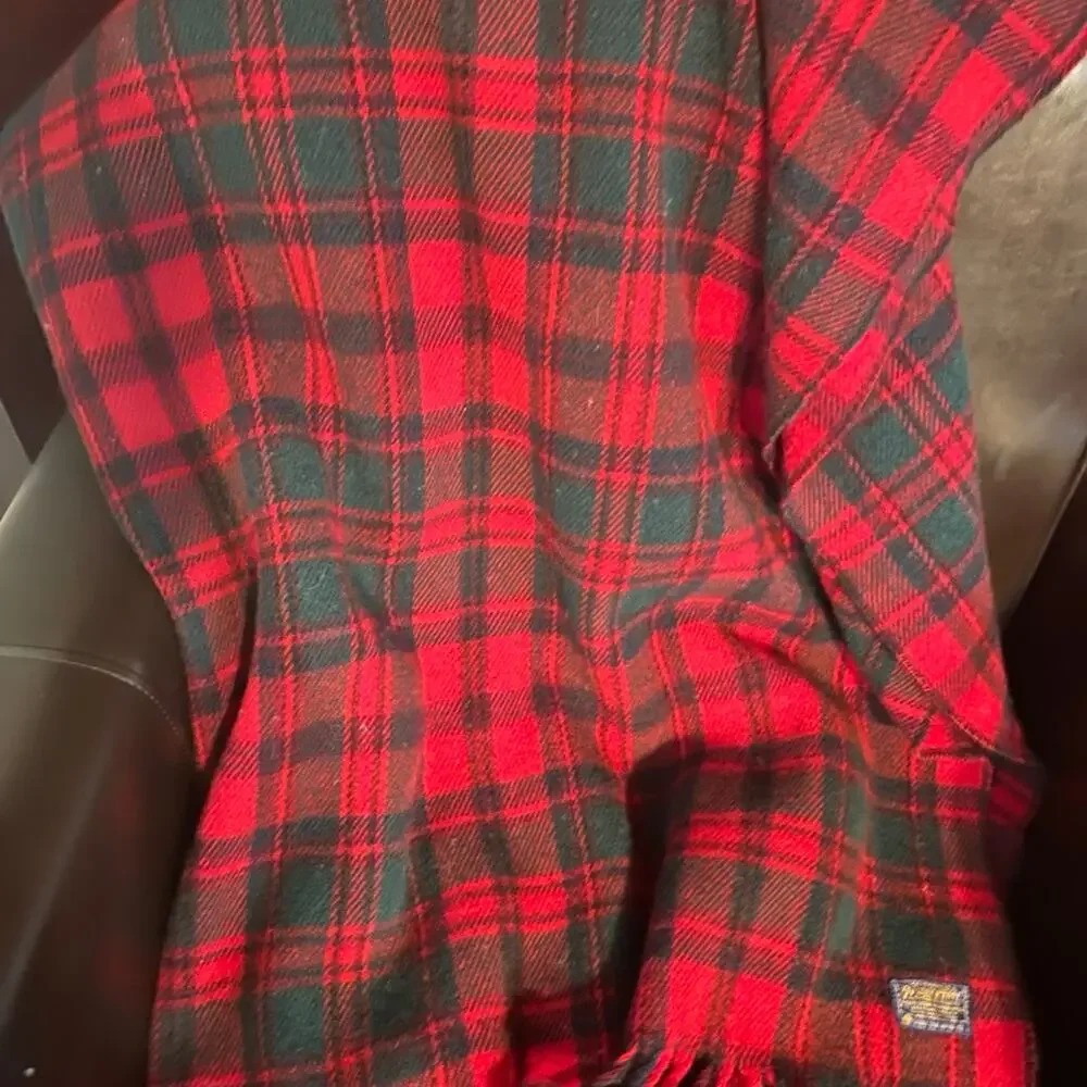Vintage Pendleton tartan plaid red wool throw blanket